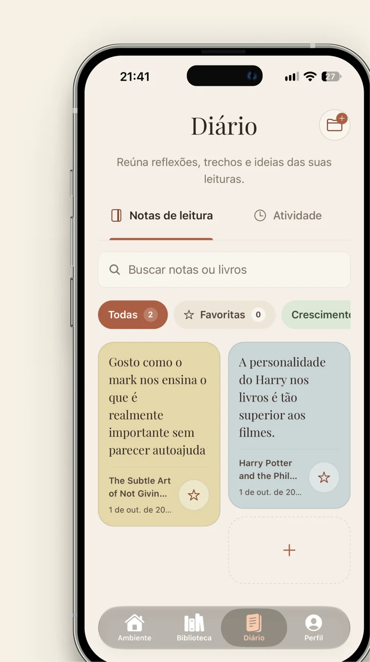 Diário do Nookly com notas coloridas sobre os livros